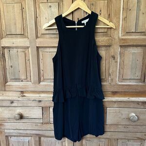 Sandro 3 / Large Black Sleeveless Romper Dress Shorts Ruffle